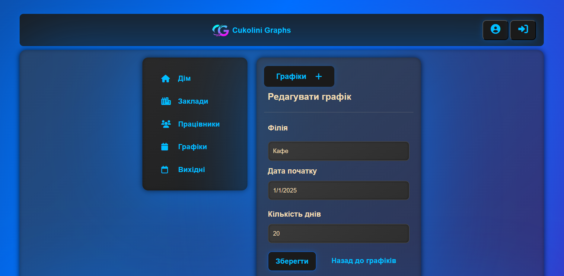 Cukolini Graphs - admin panel